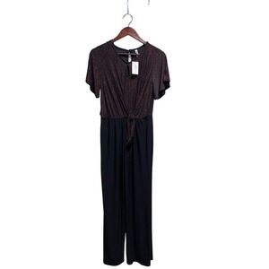 Red glitter&Black w/tie waist one piece jumpsuit by NY Collections. Sz Petite M